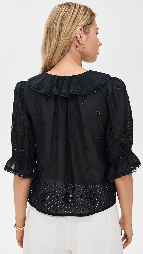 Madewell Women's Pintucked Ruffled Puff Sleeve Top, Jet